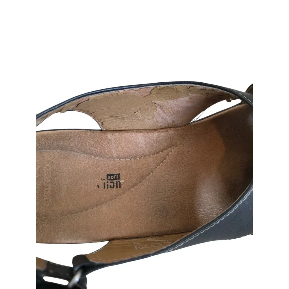 Clarks Collection Black Leather Slingback Wedge Sandals Womens‎ 9.5
